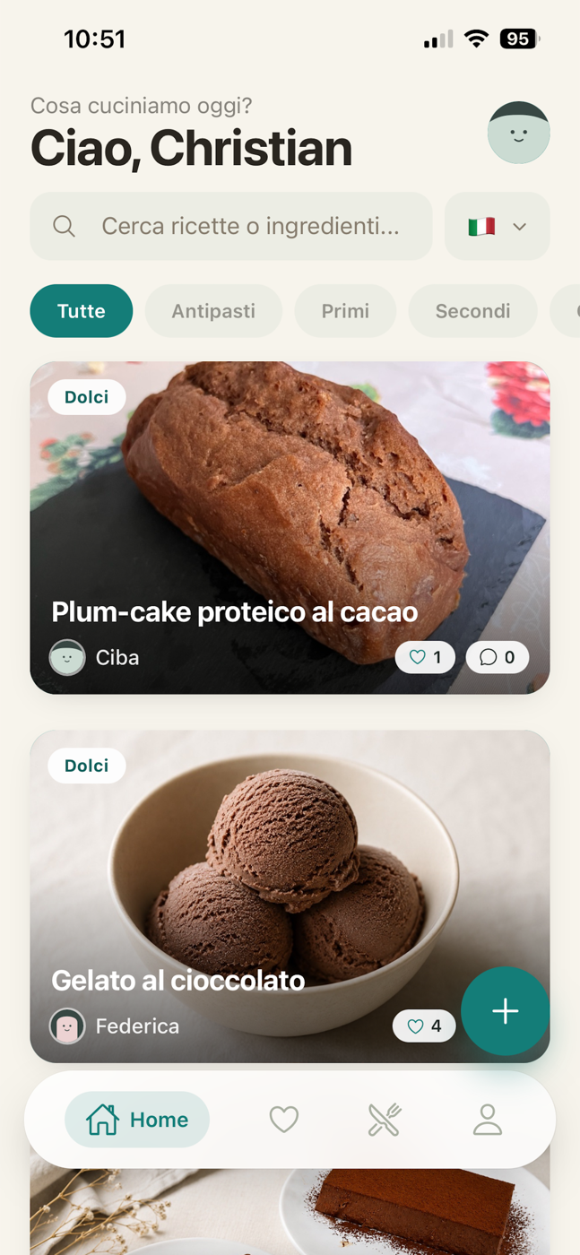 Home dell'app con ricette sicure