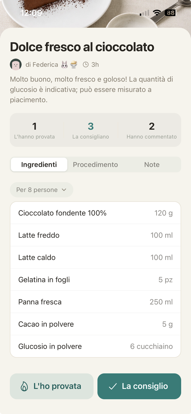 Dettaglio ricetta con ingredienti